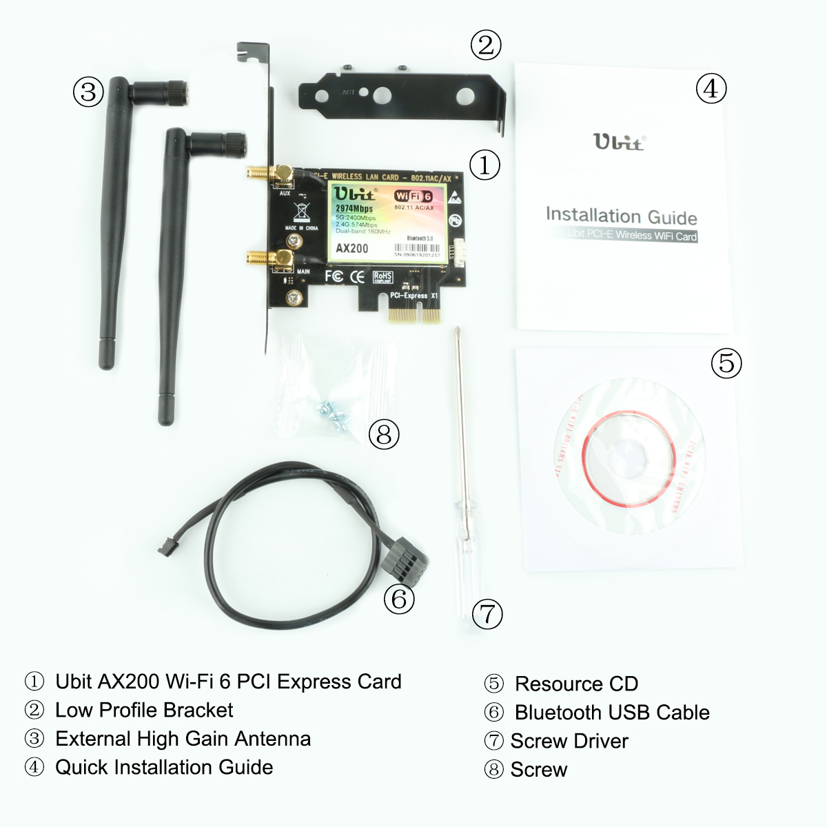 WAE3422 Ubit 300 Mbps Dual-Band-PCIe-Express-Adapter Netzwerkkarte WLAN-Adapter mit Bluetooth 4.0 für Desktop-PC-Adapter 