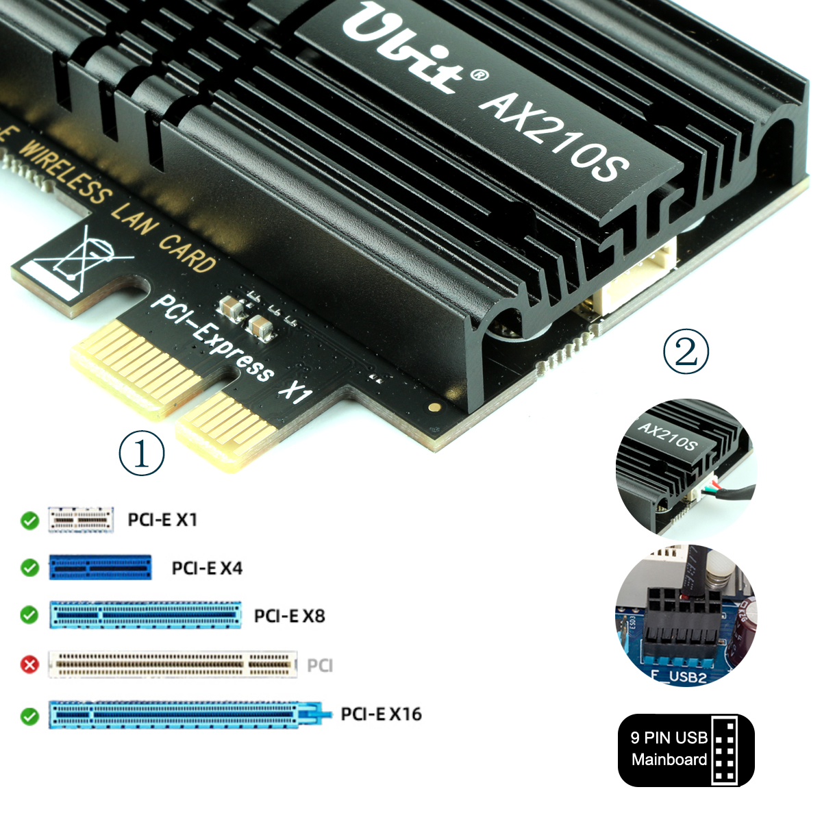 Intel 6E AX210 WiFi PCI-E Expansion Card Green