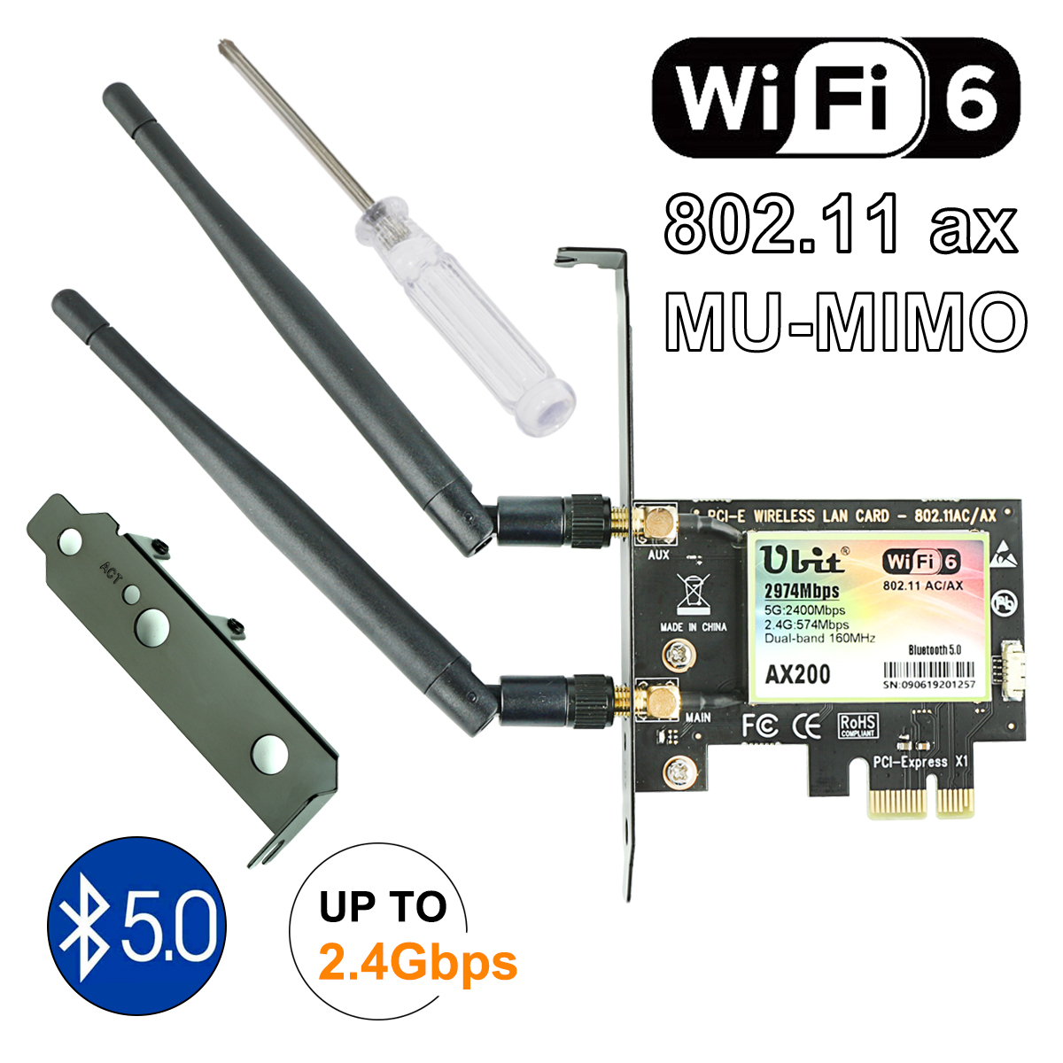 OKN WiFi 6 AX200 Carte WiFi 802.11ax 2400 Mbps 5 GHz et 574 Mbps 2