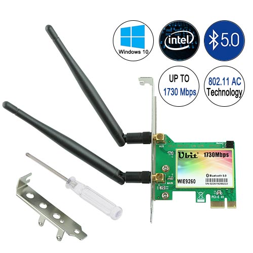 WiFi PCIe Network Adapter Card 2.4GHz 300Mbps or 5GHz 1430Mbps ,9260 PCIe Adapter for Desktop/PC Gaming（WIE9260） 802.11 AC Dual-Band WLAN WiFi Card AC1730Mbps Bluetooth 5.0 Wireless WiFi Card 
